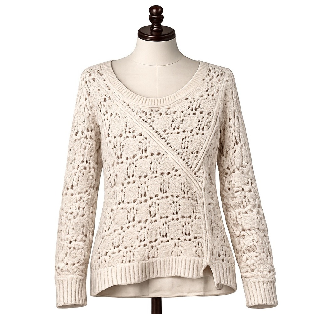 Anthropologie Knitted & Knotted Crochet Sweater Womens S Cream Boho Coastal